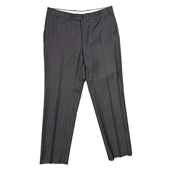 Canali Dress Pants Striped Wool Trousers Made in Italy Grey 32x30 - Picture 1 of 9